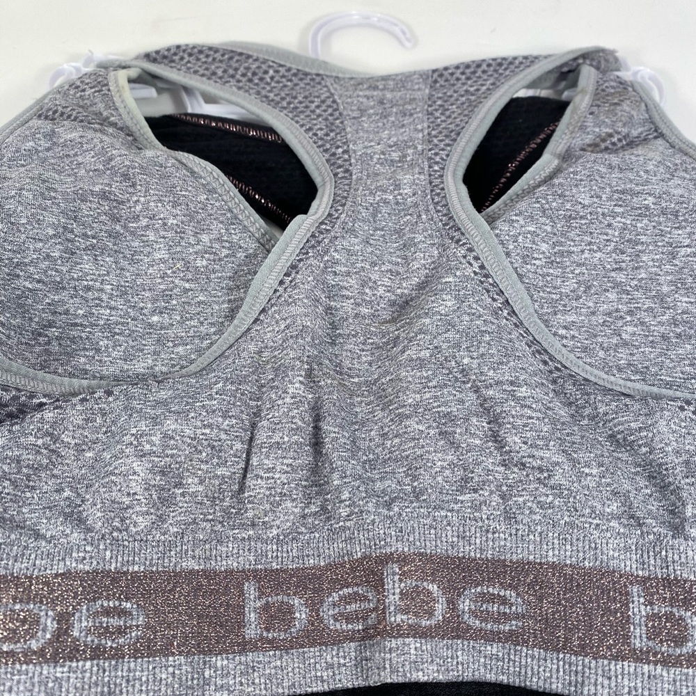🆕 Bebe Black & Grey with Logo Trim Sports Bra Set - Picture 6 of 6